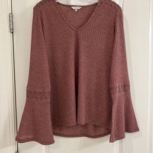 Lucky Brand Waffle Knit Long Sleeve Flare High Low Blouse Top--Size Large